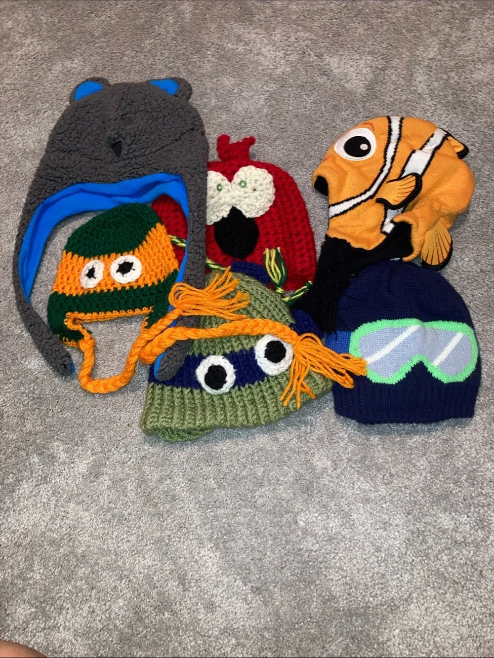 Cozy Kids Character Beanie Bundle - Green, Orange, Red, Gray